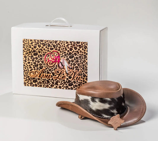 Avu Le Vu Custom Real Buffalo Leather Cowboy Hat, Genuine Cowhide Fur, Unique Handcrafted Western Hat Brown Avu Le Vu