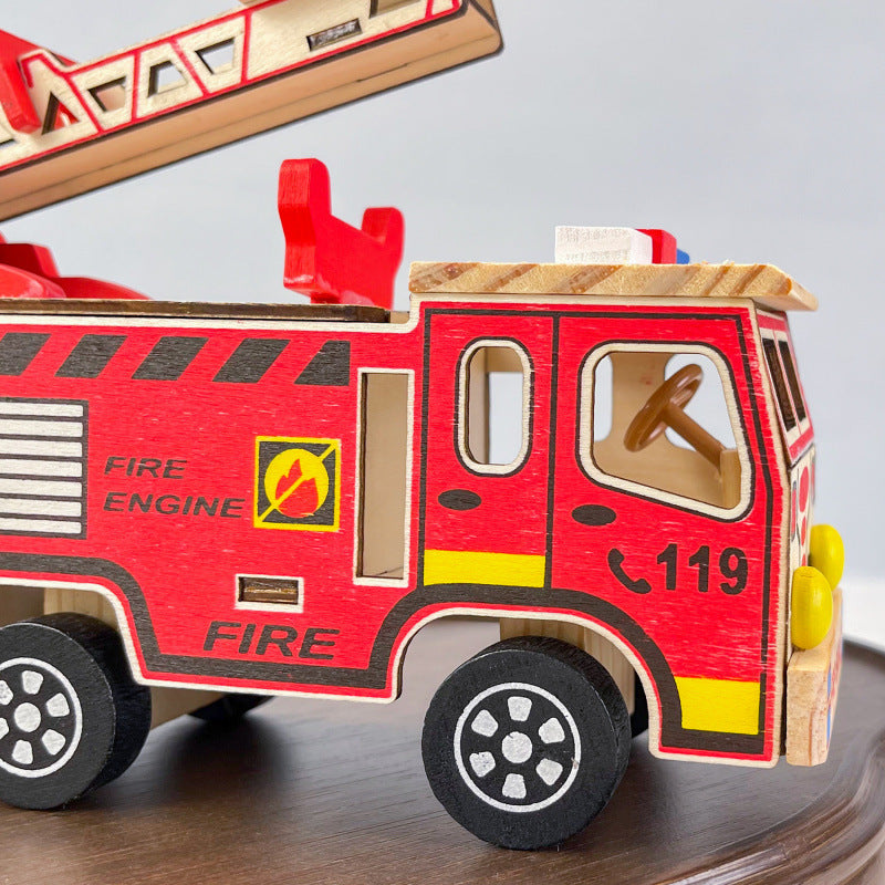 Colorful Wooden Fire Truck Fire Truck Children's Model Toy
