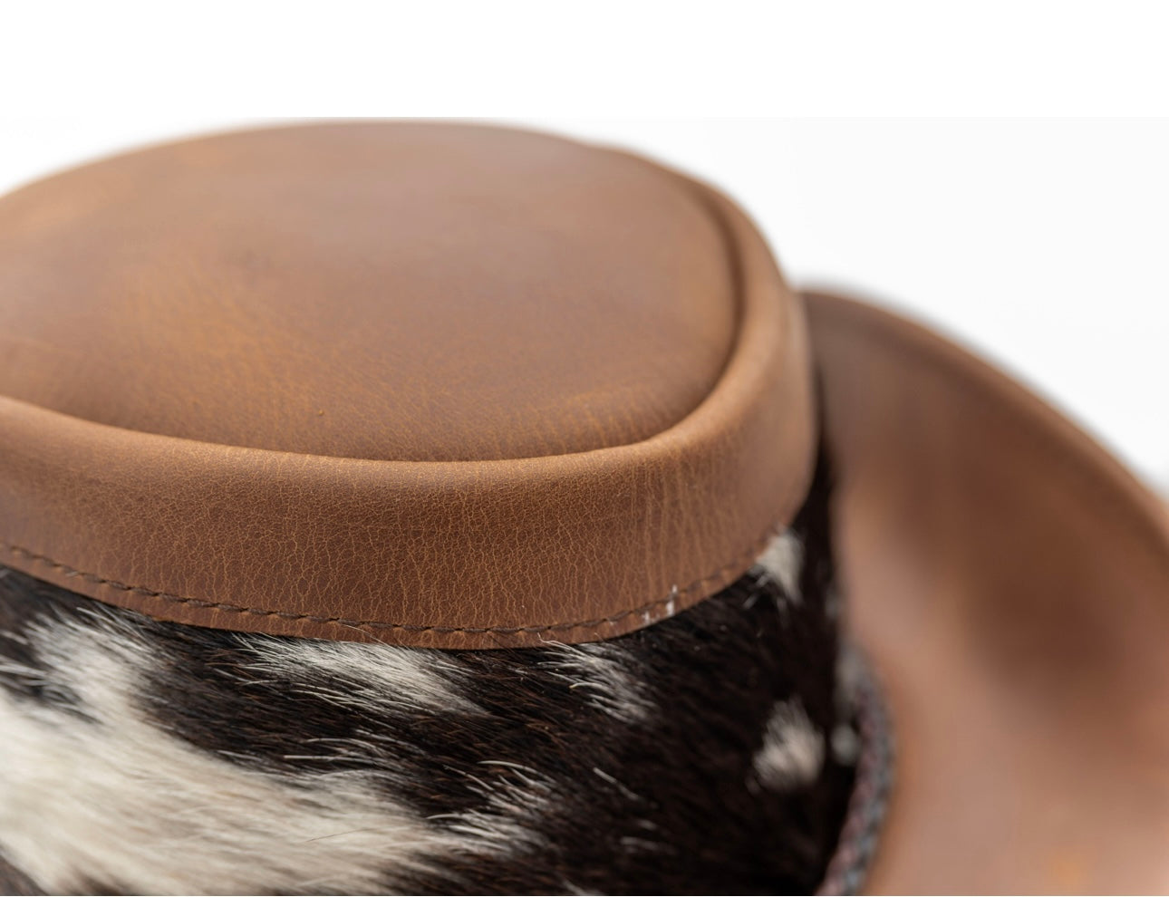 AVU LE VU REAL LEATHER AND COWHIDE FUR BROWN NEW HANDCRAFTED COWBOY HAT UNIQUE