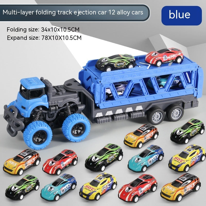 Children's Oversized Catapult Truck Deformation Folding Track Alloy Car Model Storage Truck Toy