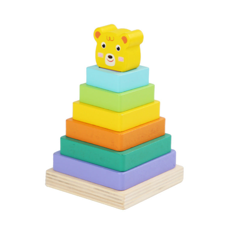 Wooden Double-layer Building Blocks Color Pile Tower Set Column