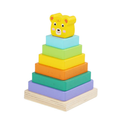 Wooden Double-layer Building Blocks Color Pile Tower Set Column