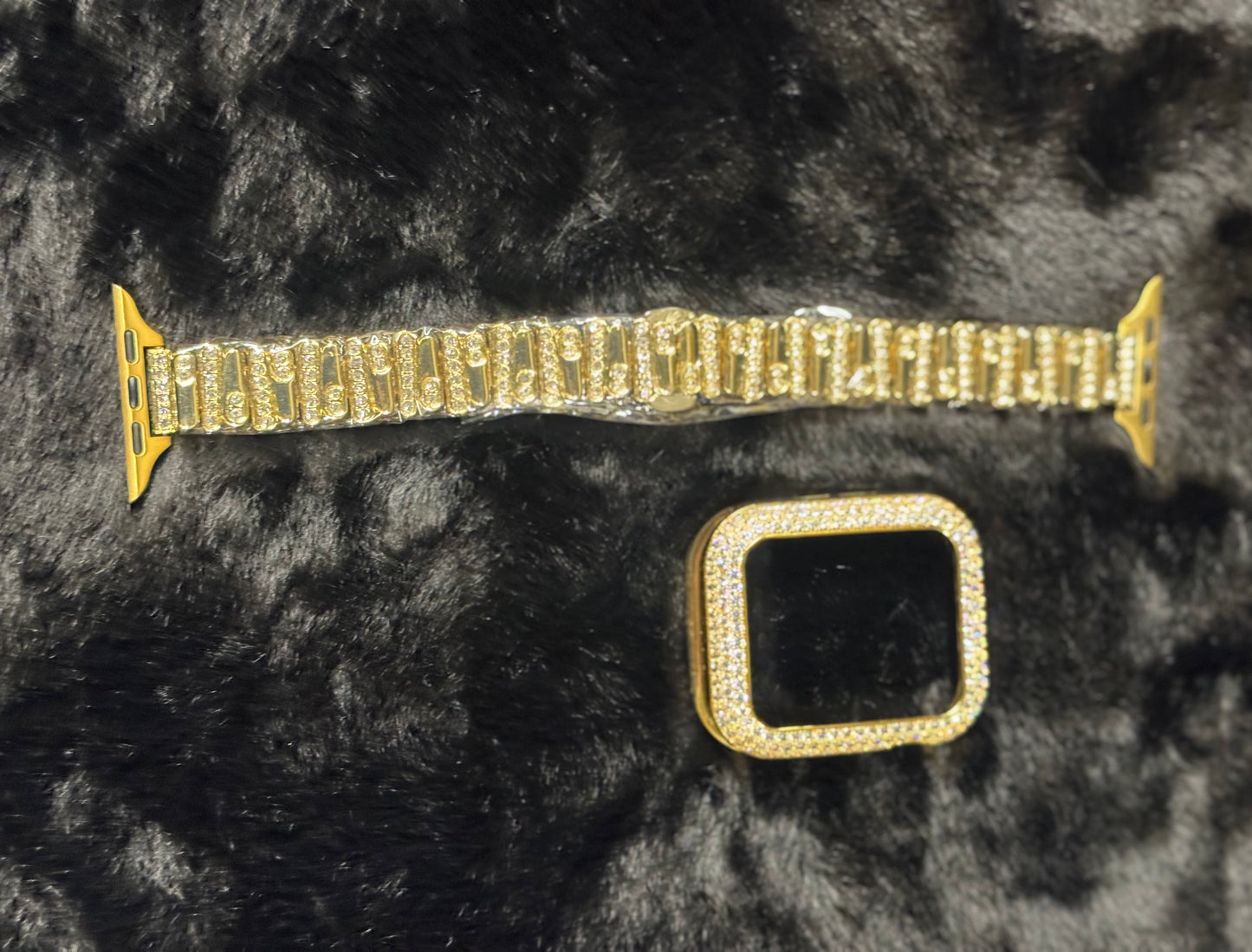 Avu Le Vu For Apple Watch Series 10 46MM Band, Bezel Zircon Crystal Rose Gold