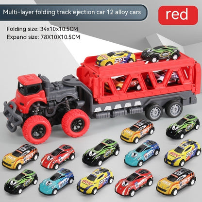 Children's Oversized Catapult Truck Deformation Folding Track Alloy Car Model Storage Truck Toy