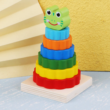 Wooden Double-layer Building Blocks Color Pile Tower Set Column