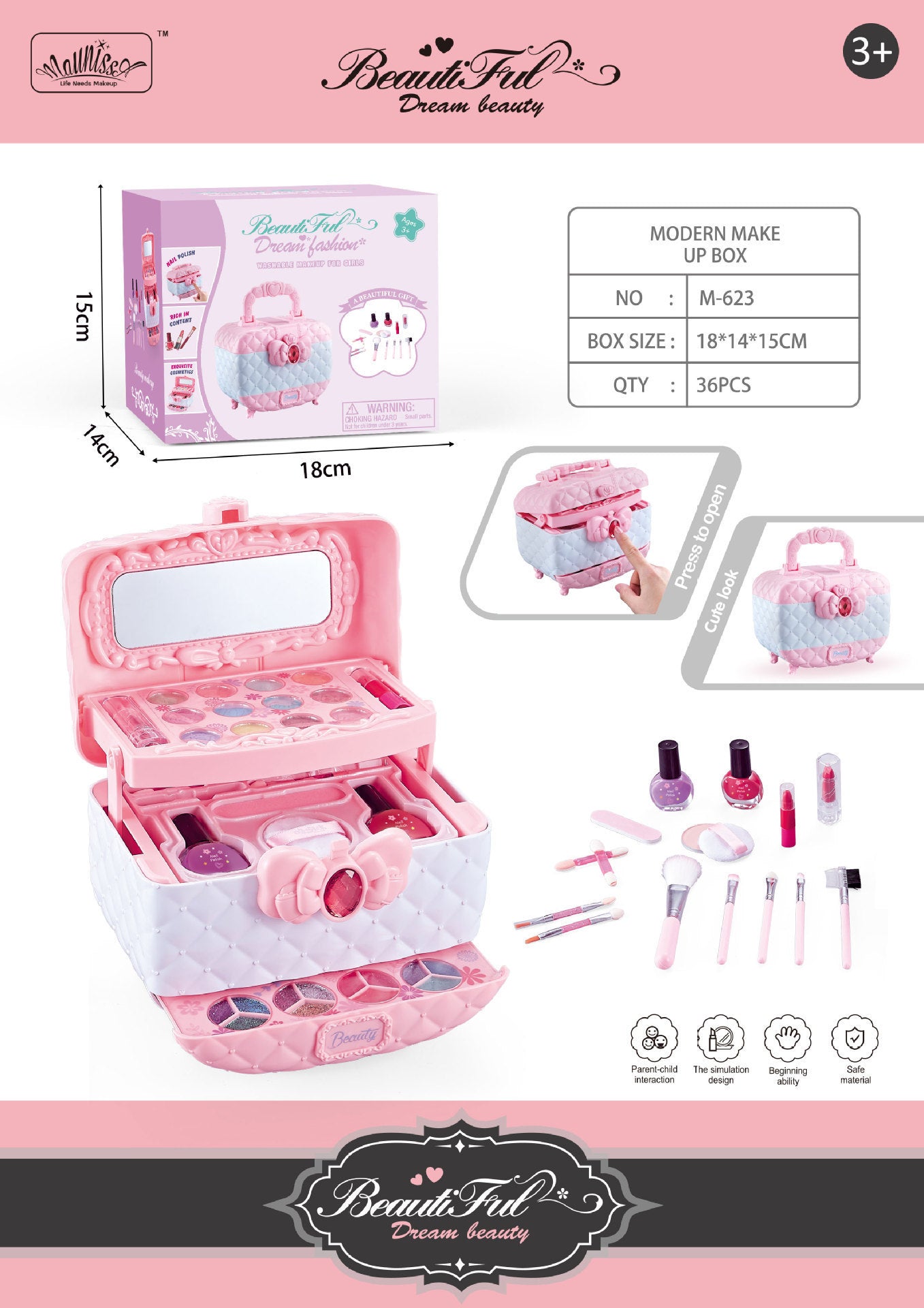 Girls' Cosmetics Can Store Makeup Box Toys Suit