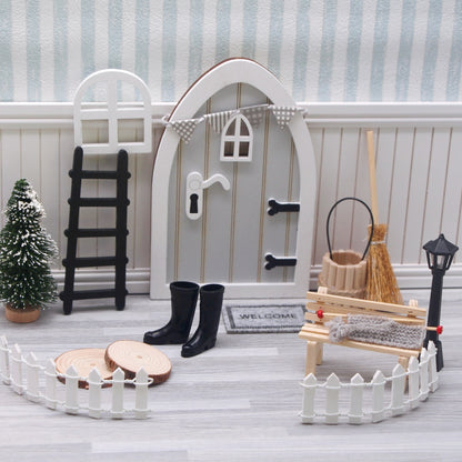 Doll House Wooden Gray Courtyard Set