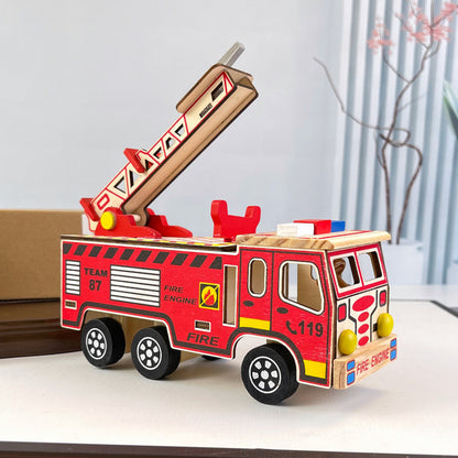 Colorful Wooden Fire Truck Fire Truck Children's Model Toy