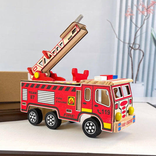 Colorful Wooden Fire Truck Fire Truck Children's Model Toy