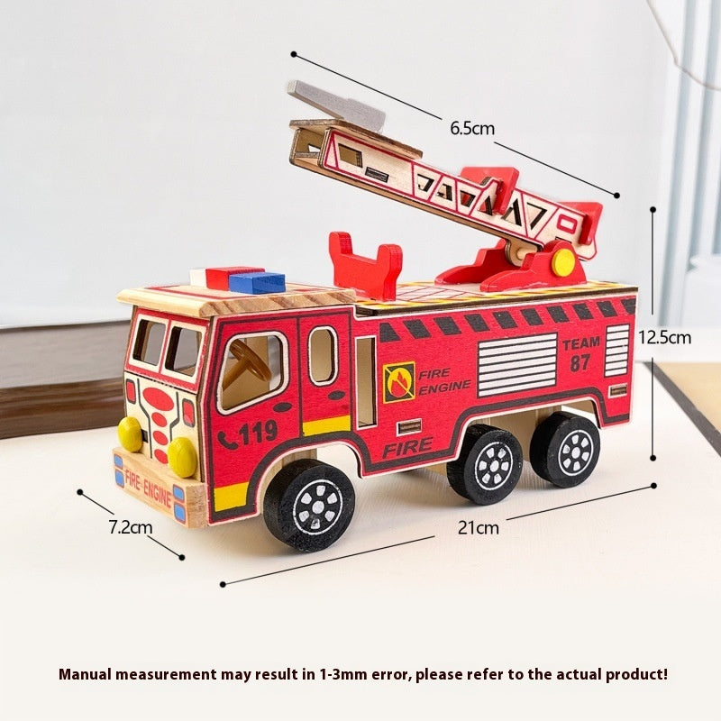 Colorful Wooden Fire Truck Fire Truck Children's Model Toy