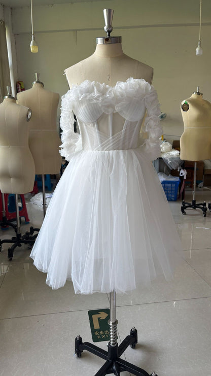 Lace Off-shoulder Mini Wedding Dress