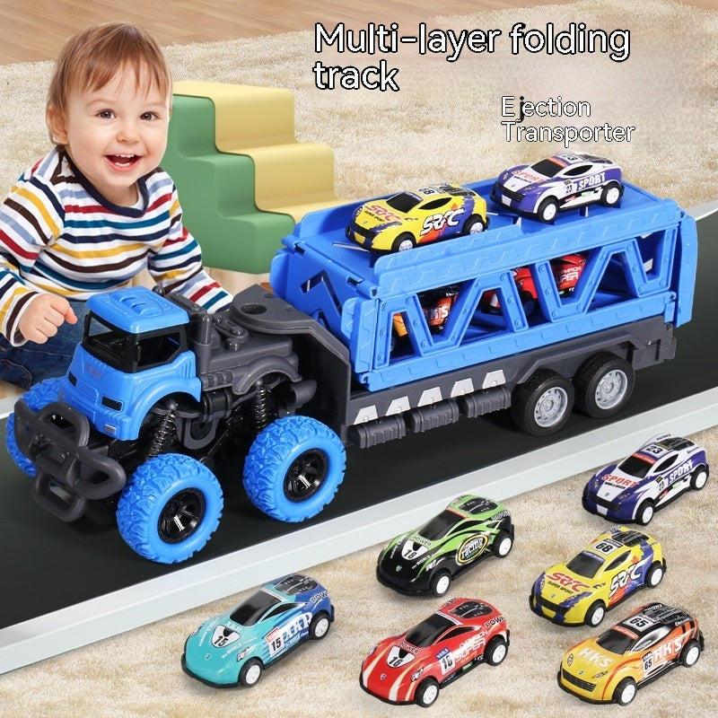Children's Oversized Catapult Truck Deformation Folding Track Alloy Car Model Storage Truck Toy