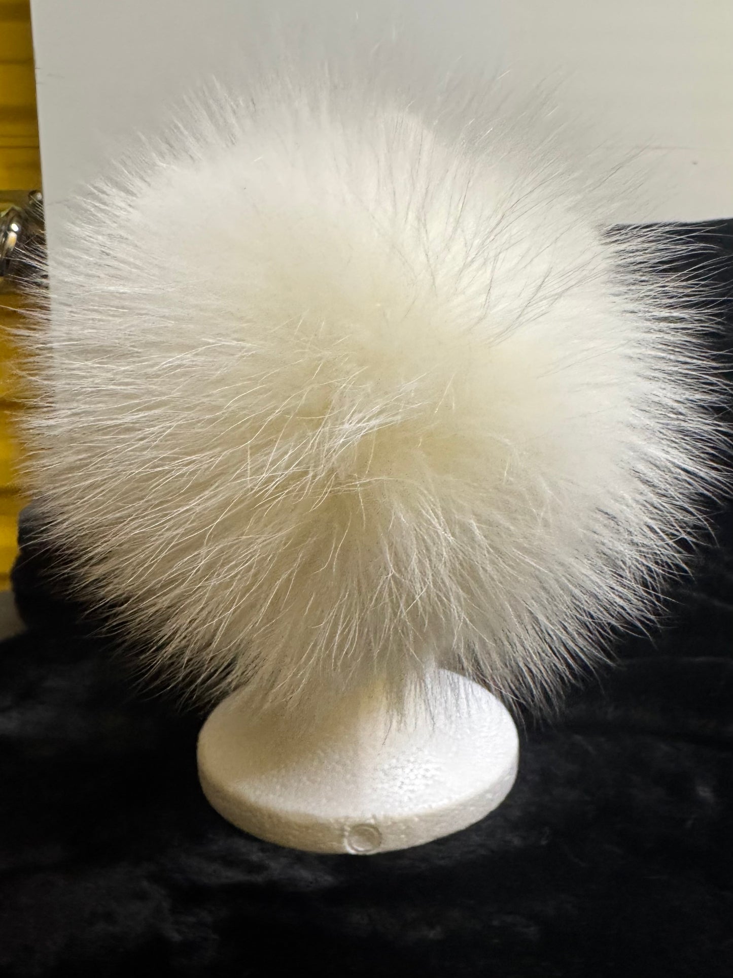 AVU LE VU Slouchy Beanie Hat Real Angora Rabbit Hair, Real Fox Pom Pom Beige