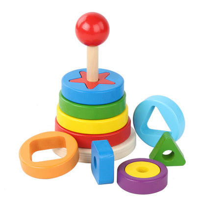 Wooden Double-layer Building Blocks Color Pile Tower Set Column