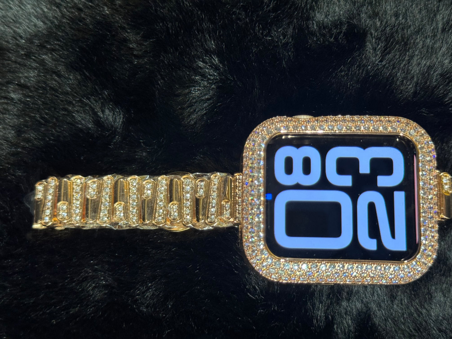 Avu Le Vu For Apple Watch Series 10 46MM Band, Bezel Zircon Crystal Rose Gold