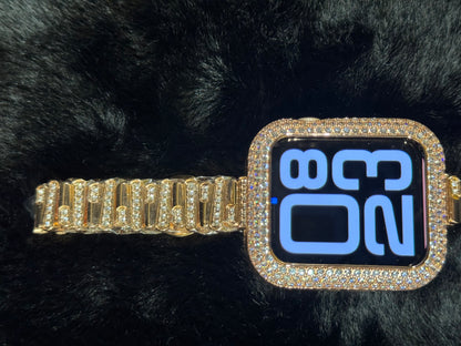 Avu Le Vu For Apple Watch Series 10 46MM Band, Bezel Zircon Crystal Rose Gold