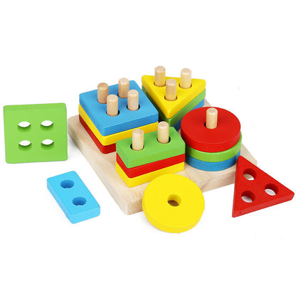 Geometric Shape Matching And Inserting Building Blocks Set Column Wooden Toy