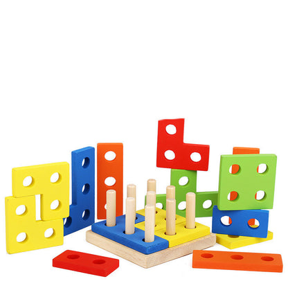 Geometric Shape Matching And Inserting Building Blocks Set Column Wooden Toy