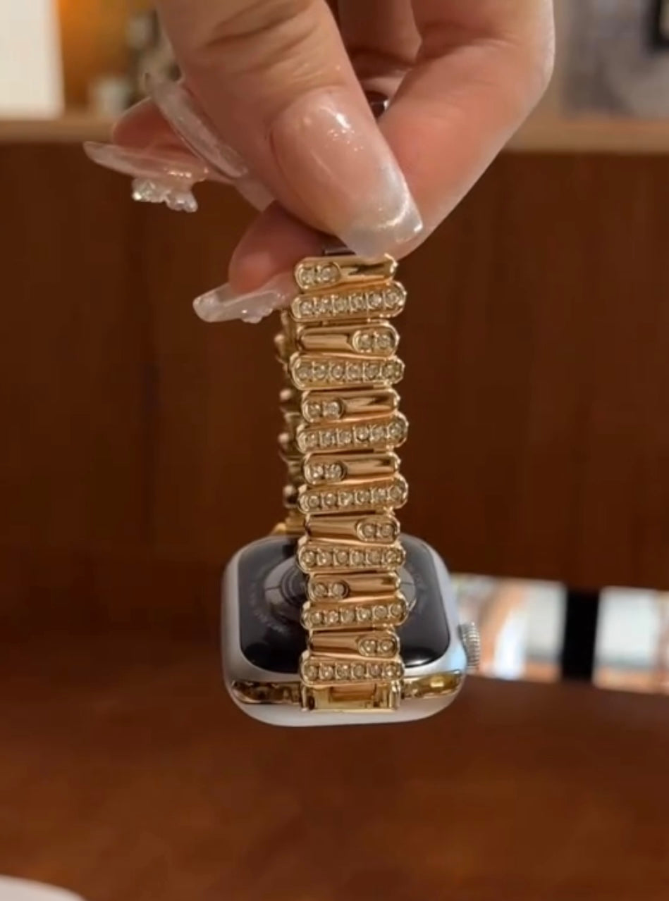 Avu Le Vu For Apple Watch Series 10 46MM Band, Bezel CASE) Zircon Crystal GOLD