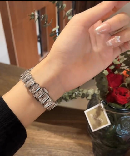 Avu Le Vu For Apple Watch Series 10 46MM Band, Bezel Zircon Crystal Silver