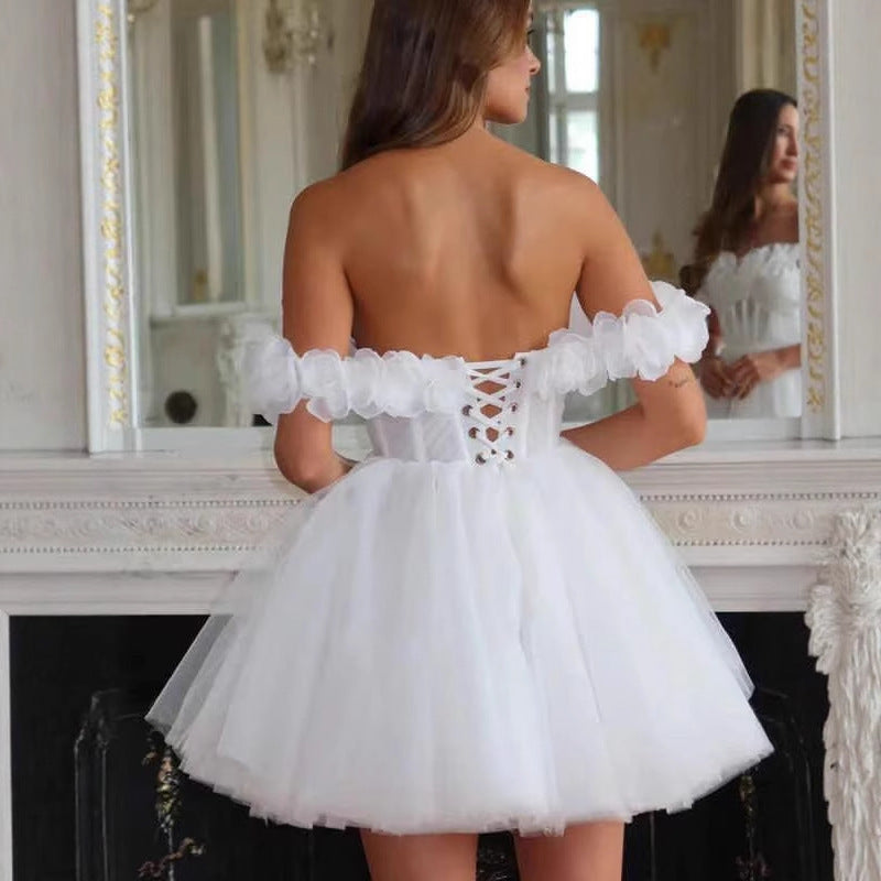 Lace Off-shoulder Mini Wedding Dress