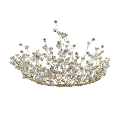 Rhinestones Crystal Tiaras and Silver Colour Flower Diadem Women Headwear Wedding Hair Accessories Brides Jewelry