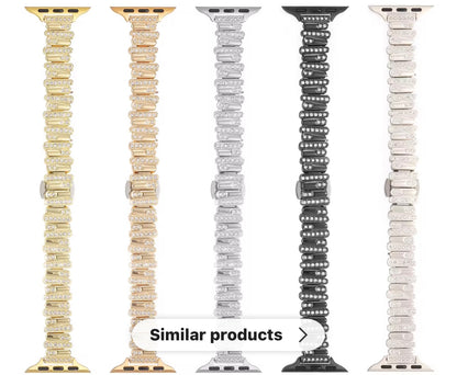 Avu Le Vu For Apple Watch Series 10 46MM Band, Bezel Zircon Crystal Rose Gold