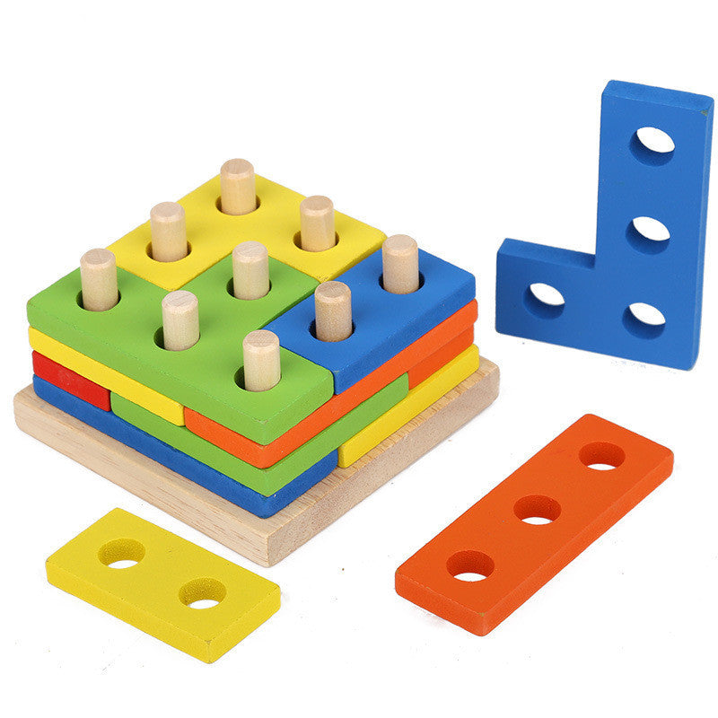 Geometric Shape Matching And Inserting Building Blocks Set Column Wooden Toy