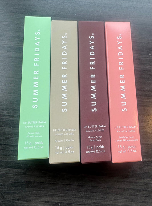 Summer Fridays Lip Butter Balm Gift Bag 4 Units Sweet Mint Vanilla Brown Sugar Birthday Cake 0.5 Oz New