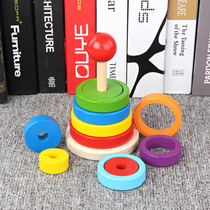 Wooden Double-layer Building Blocks Color Pile Tower Set Column
