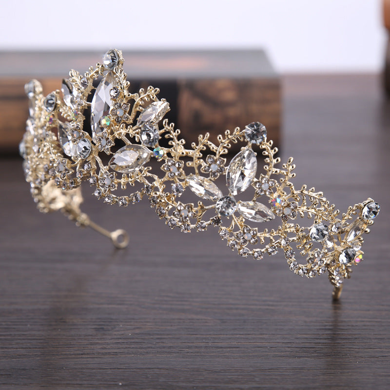 New Fashion Baroque Luxury Crystal AB Bridal Crown Tiara Light Gold Tiara Tiaras for Women Bride Hair Wedding Accessories