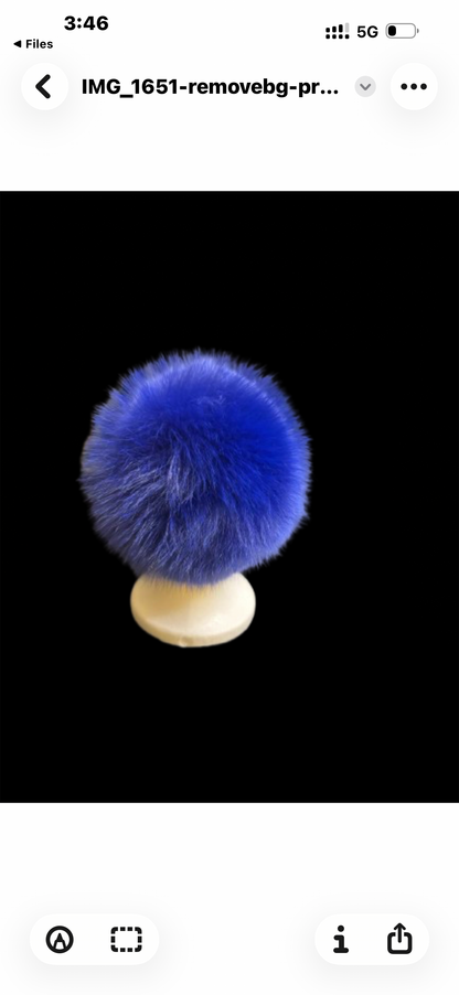 AVU LE VU Slouchy Beanie Hat Real Angora Rabbit Hair, Real Fox Pom Pom Blue