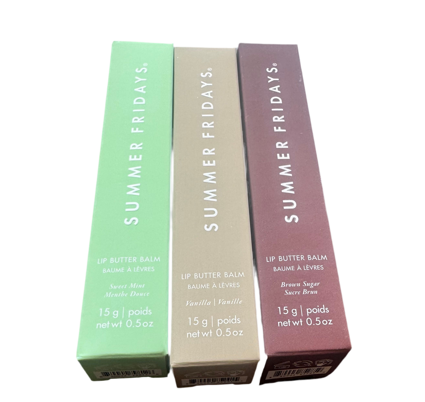 Summer Fridays Gift Set 3 Units Lip Butter Balm 1 Sweet Mint, 1 Vanilla 1 Brown Sugar 0.5 Oz Each New In Box