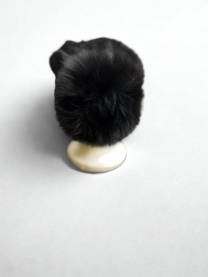 AVU LE VU Slouchy Beanie Hat Real Angora Rabbit Hair, Real Fox Pom Pom Black