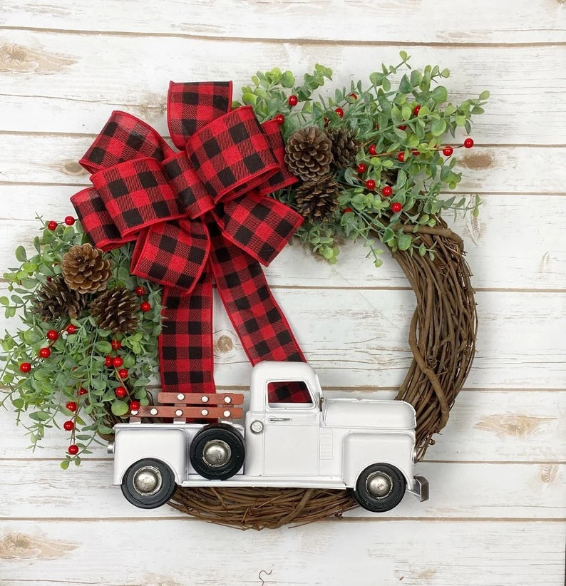 Christmas Truck Eucalyptus With Red Fruit Door Hanging Wreath With Truck