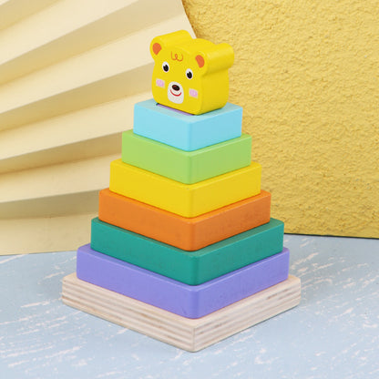 Wooden Double-layer Building Blocks Color Pile Tower Set Column