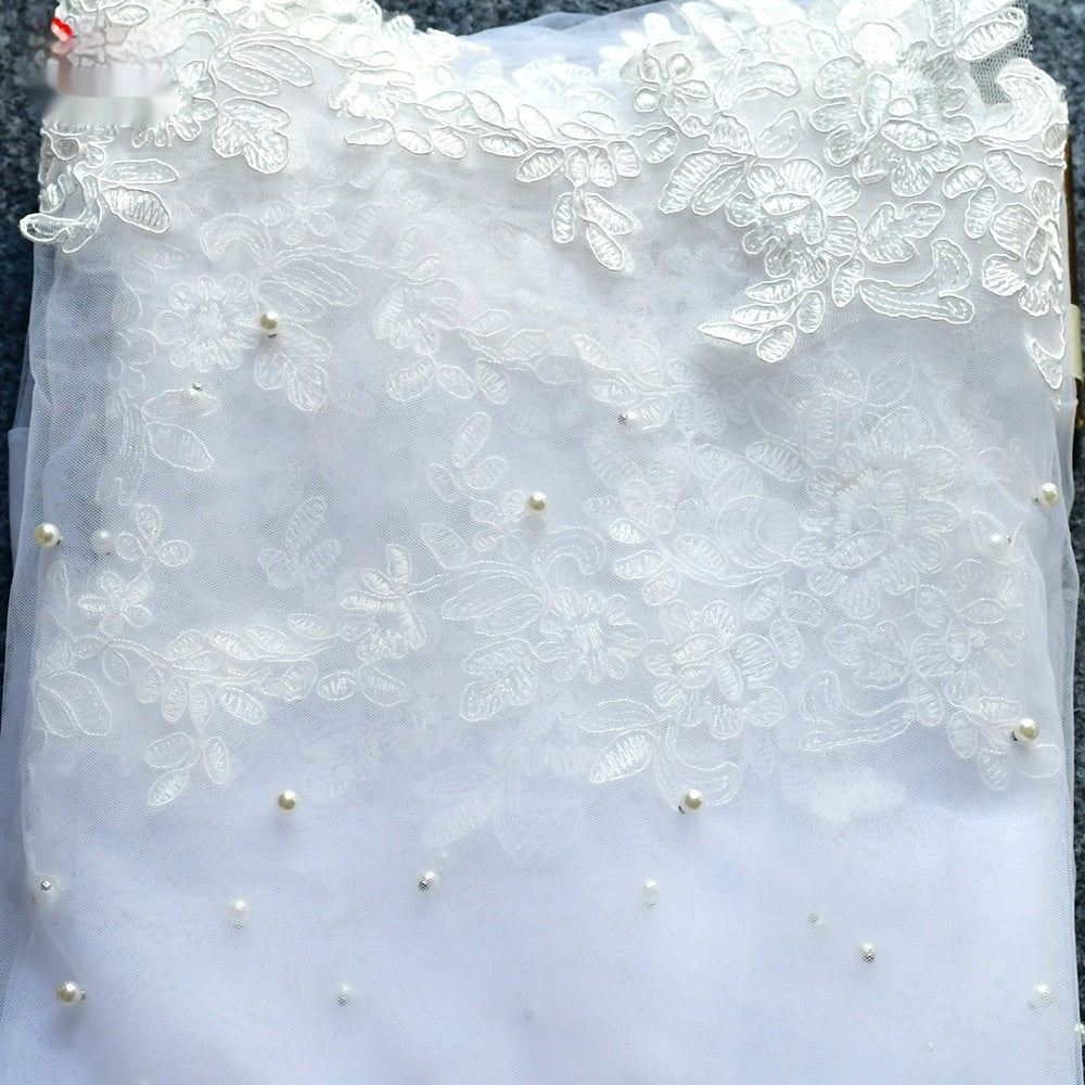 Exquisite Lace Black Veil Pearl Bridal Veil