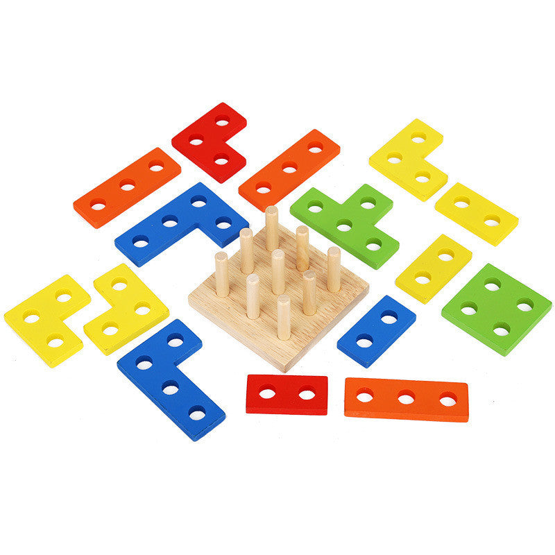 Geometric Shape Matching And Inserting Building Blocks Set Column Wooden Toy