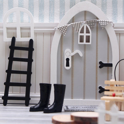 Doll House Wooden Gray Courtyard Set
