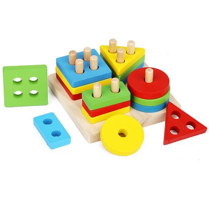 Geometric Shape Matching And Inserting Building Blocks Set Column Wooden Toy