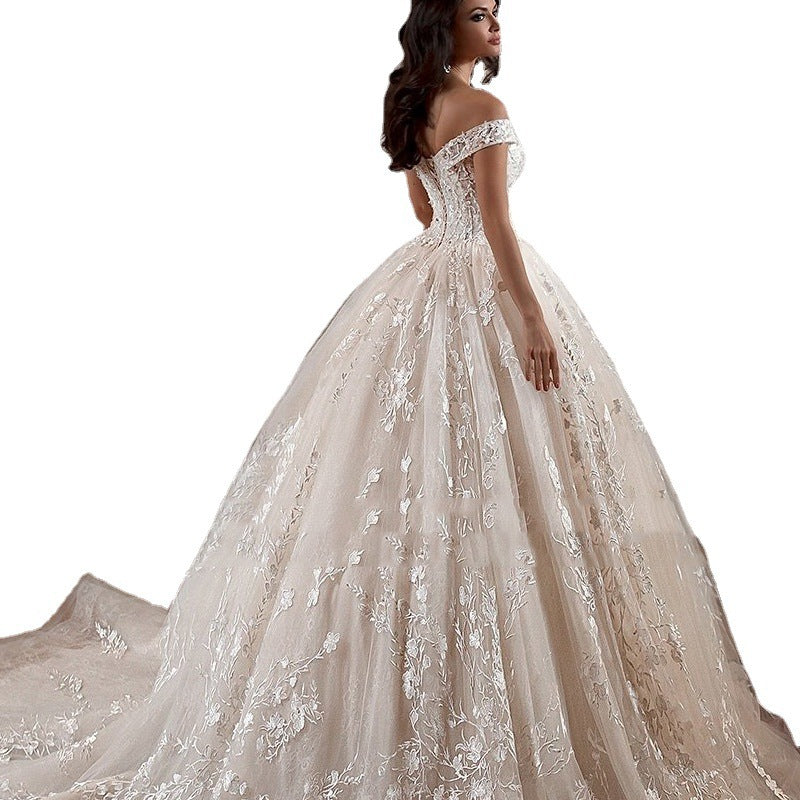 Off-shoulder French-style Bride Trailing Mori Style Simple Small Wedding Dress